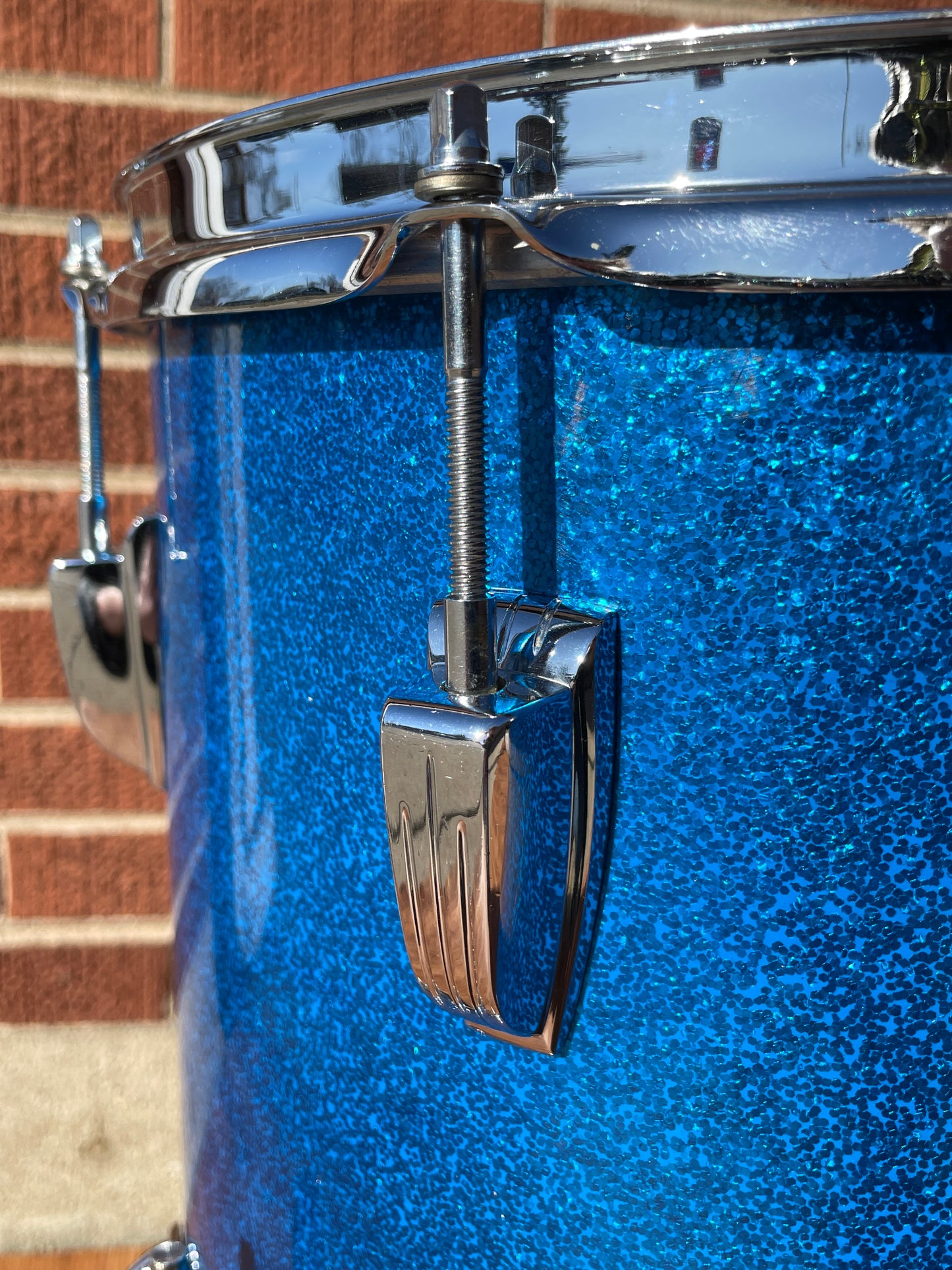 1965 Ludwig 14x14 Super Classic Down Beat Floor Tom Drum Blue Sparkle