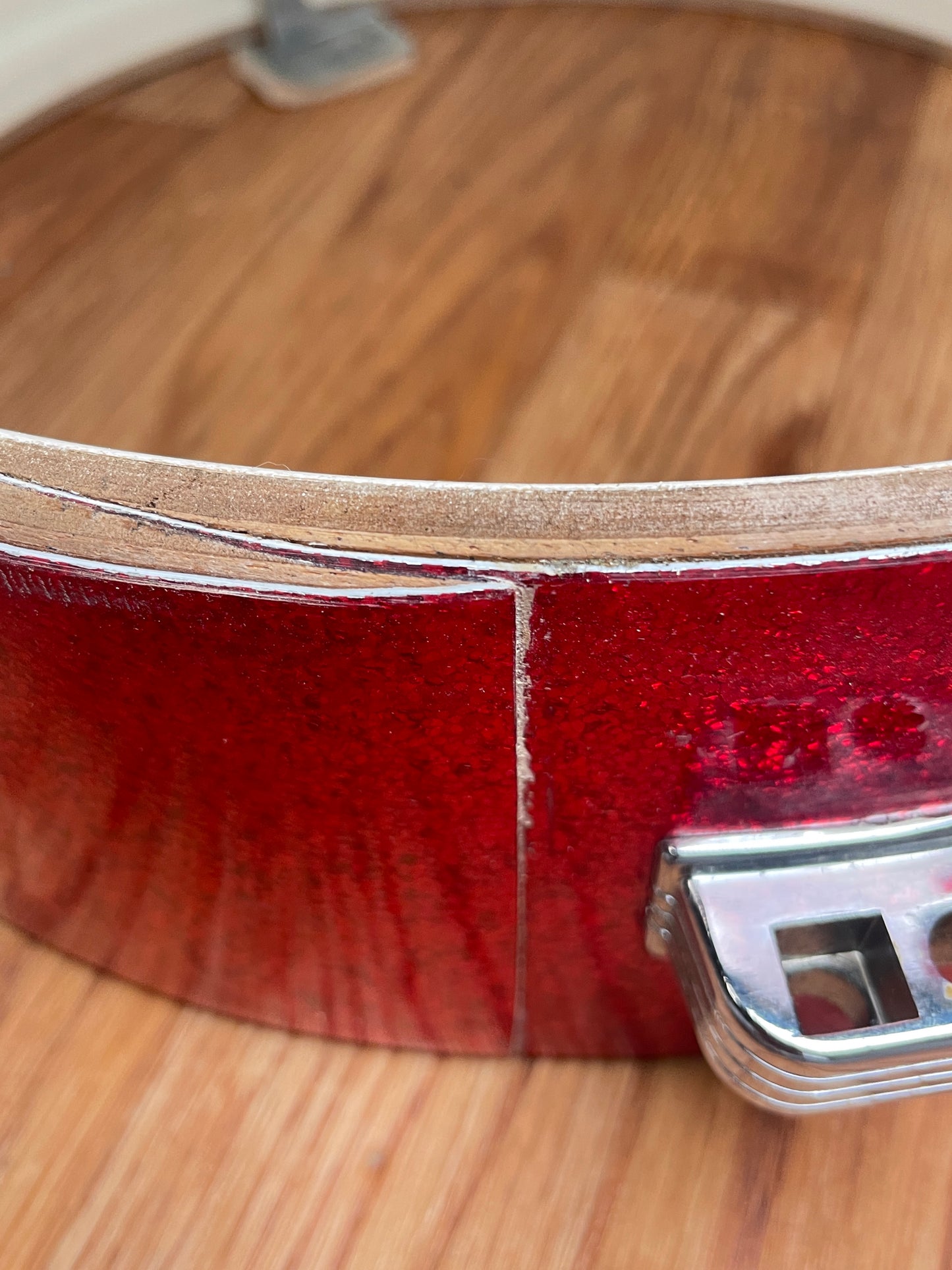 1965 Ludwig Downbeat 4x14 Snare Drum Red Sparkle