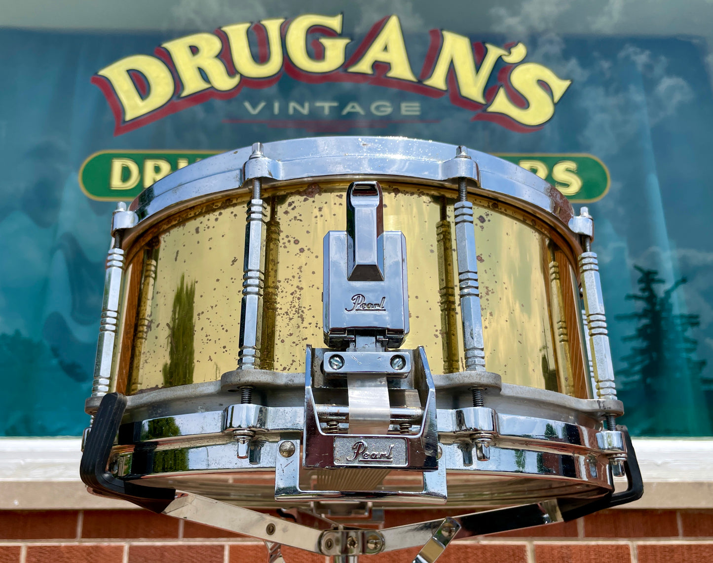 1980s Pearl 6.5x14 Brass Free Floating Snare Drum B-914D