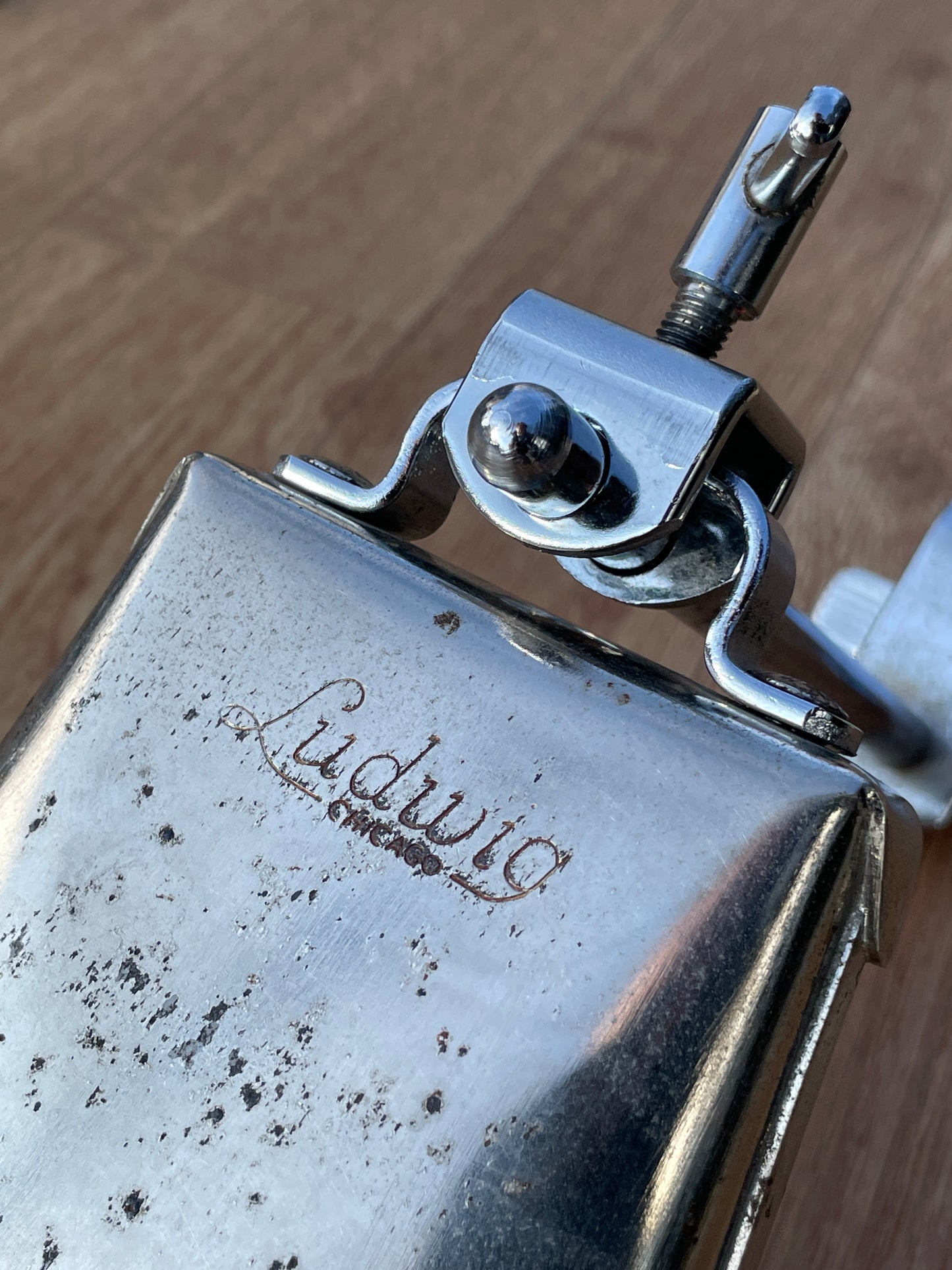 Vintage 1960s Ludwig No. 129 Script Logo 5" Cowbell w/ No. 133 Cowbell Holder