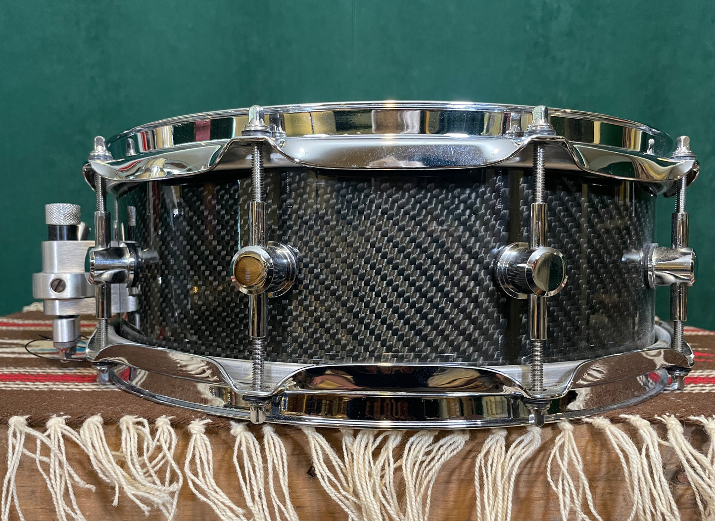 Spaun 5x14 Carbon Fiber Snare Drum w/ Trick GS007 Multi-Step Throw-Off