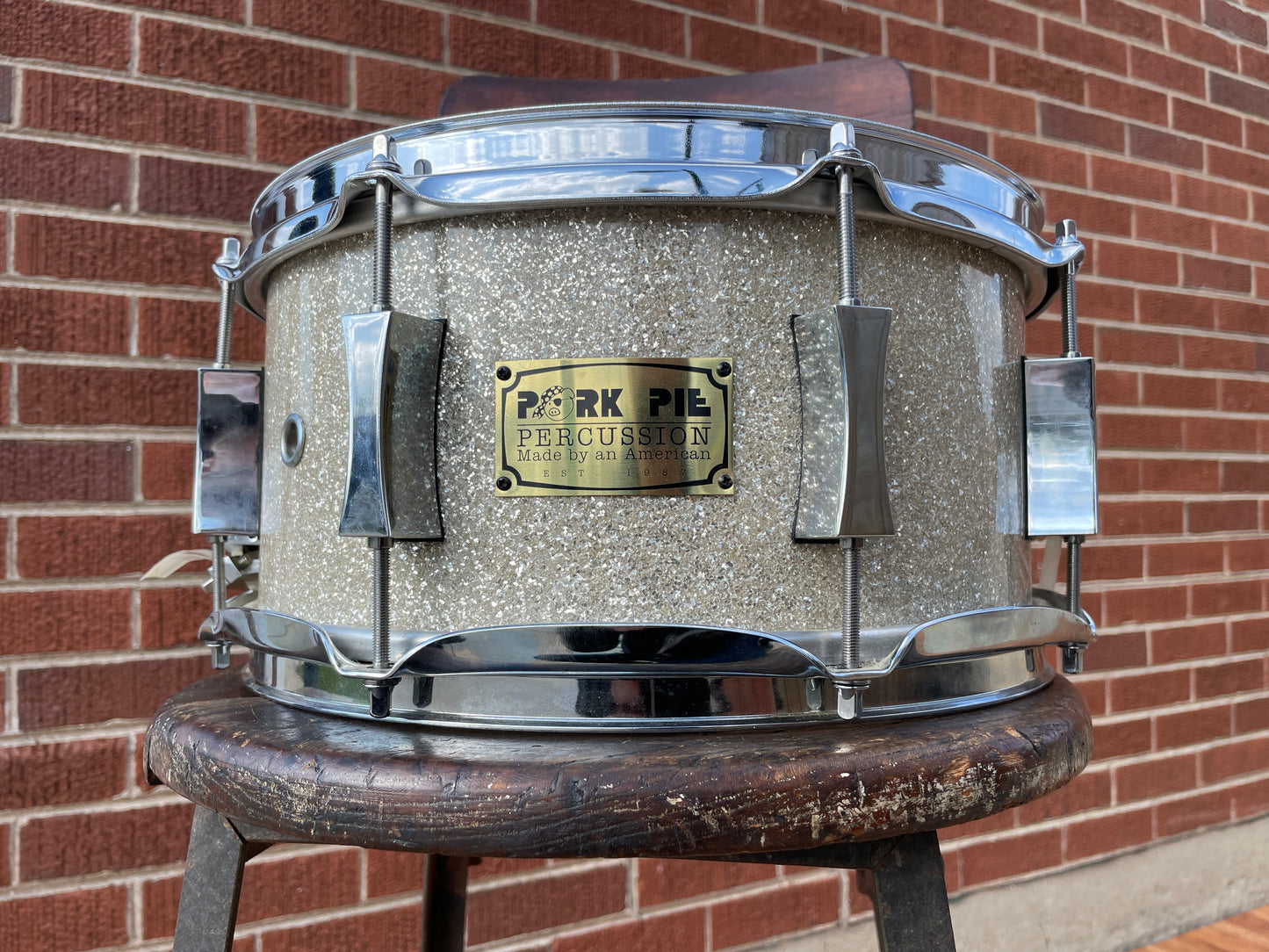 2002 Pork Pie 6x12 USA Custom Maple Snare Drum Silver Glass Glitter Sparkle