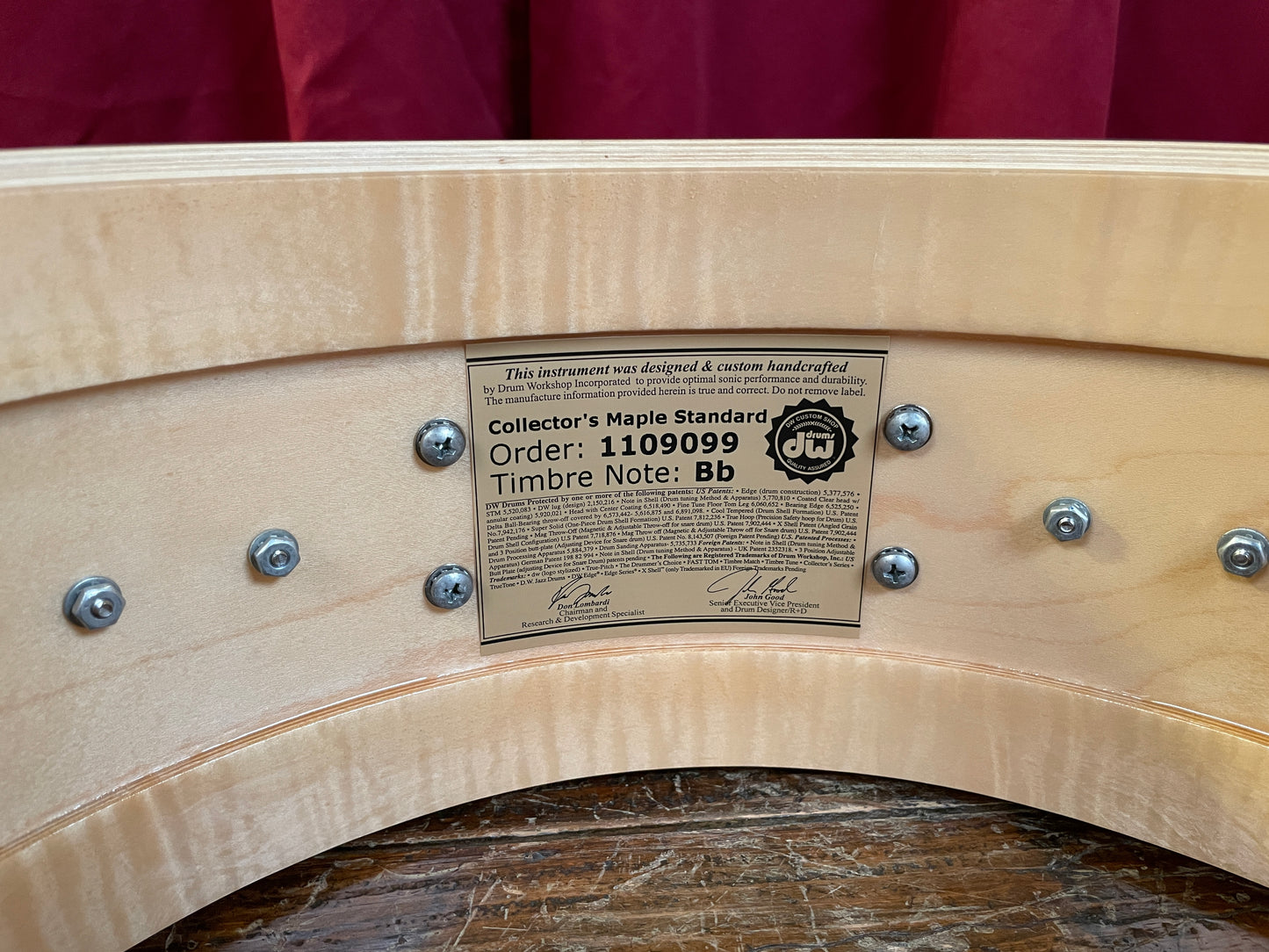 DW Collector's Series Maple Standard 6x14 Snare Natural Satin Oil Drum Workshop