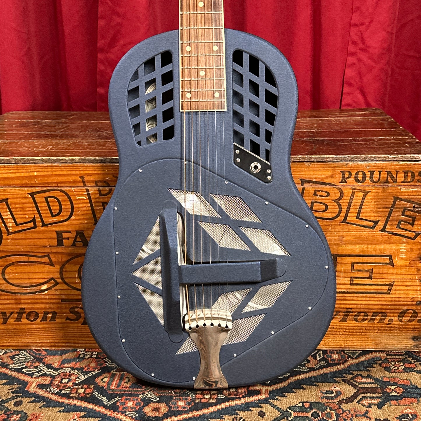 National Reso-Phonic Polychrome Tricone Baritone Resonator Guitar Blue w/ OHSC