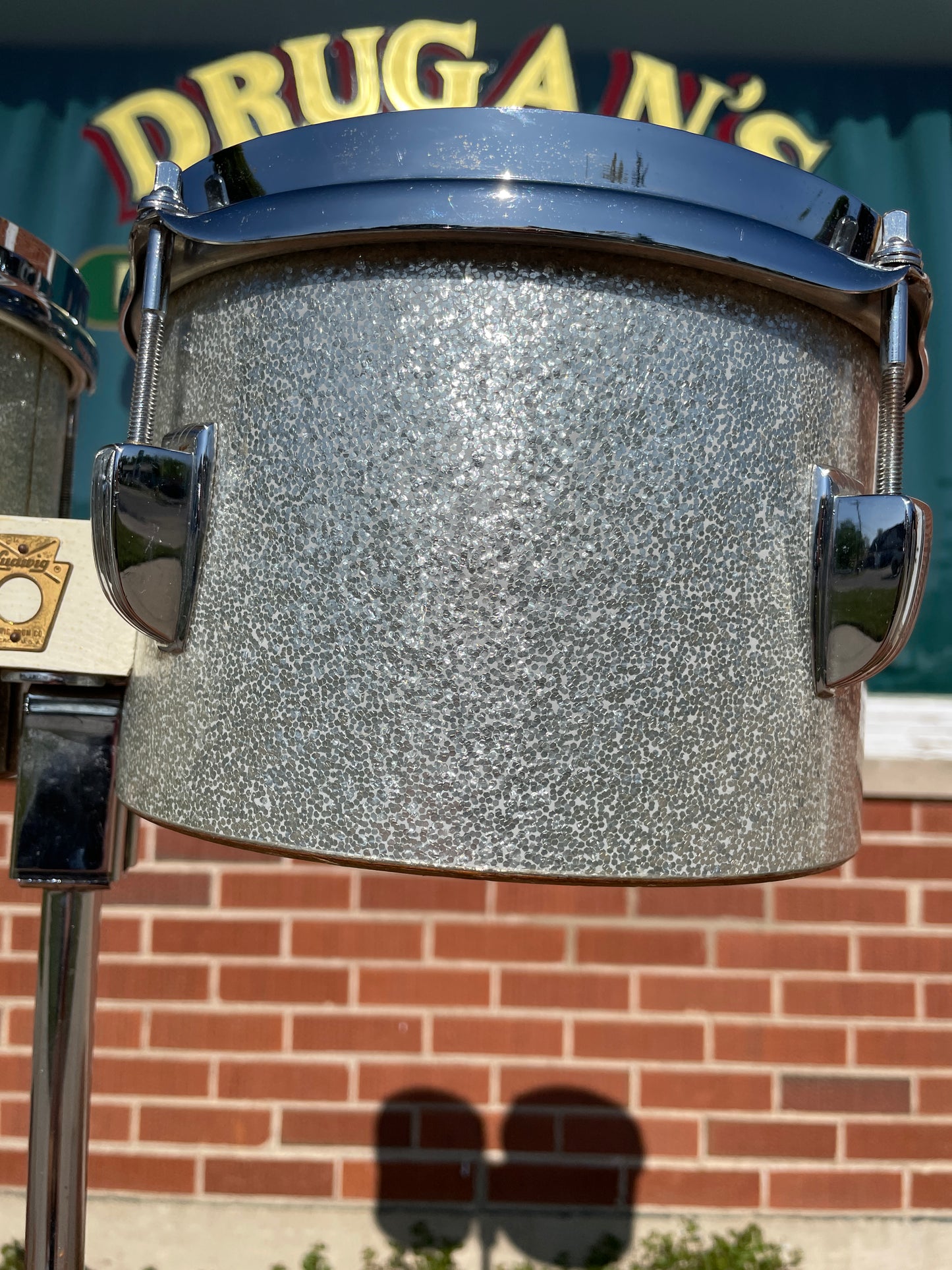 1960s Ludwig No. 2358P Bongos Silver Sparkle w/ Original Stand