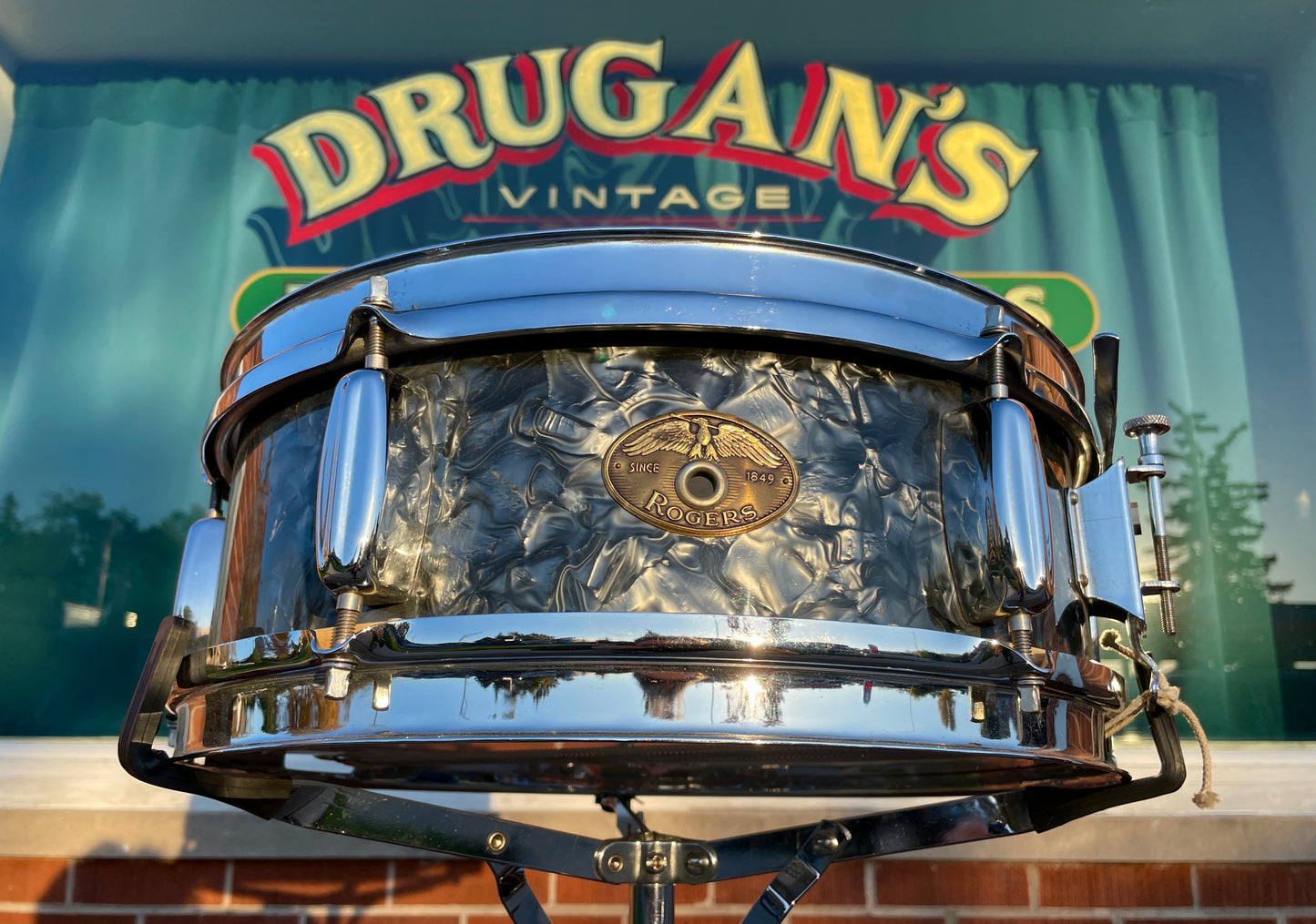 1950s Rogers Luxor No. 903 5x14 Snare Drum Black Diamond Pearl Cleveland Eagle Badge