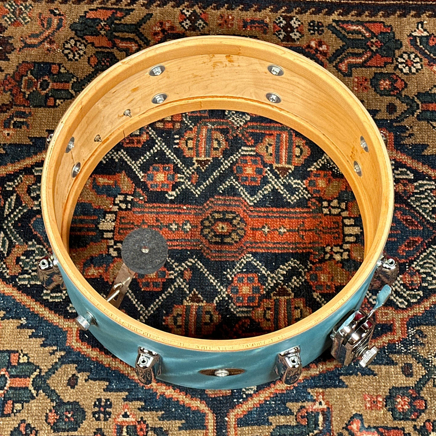 1960s Slingerland 5.5x14 Artist Model 3-Ply Snare Drum Aqua Green Satin Flame 8 Lug