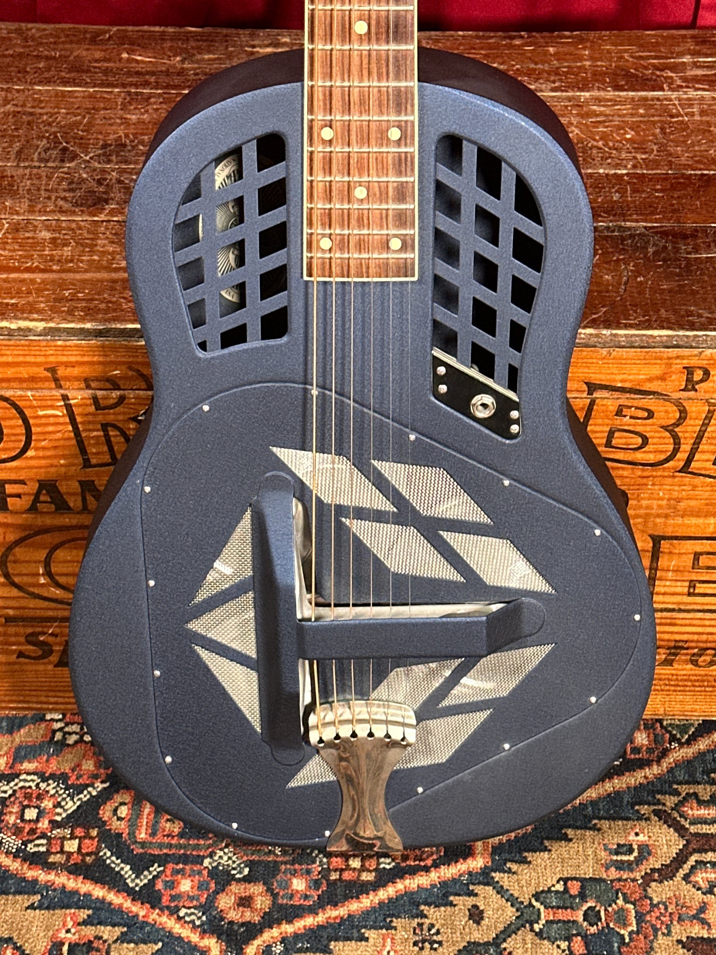 National Reso-Phonic Polychrome Tricone Baritone Resonator Guitar Blue w/ OHSC