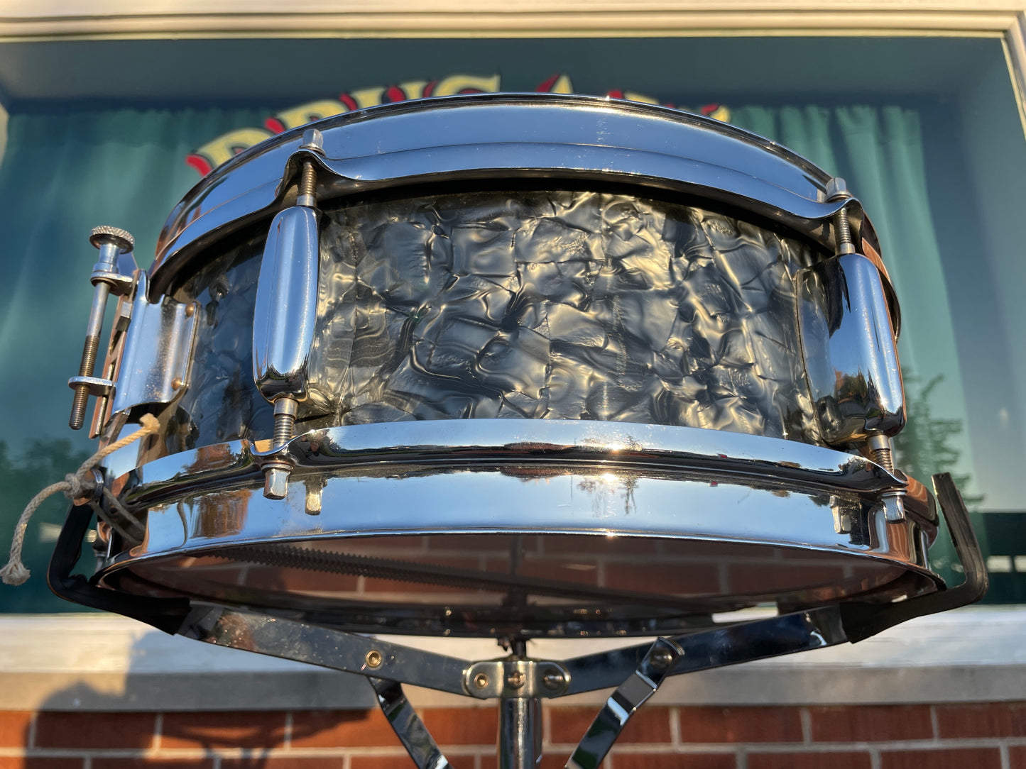 1950s Rogers Luxor No. 903 5x14 Snare Drum Black Diamond Pearl Cleveland Eagle Badge