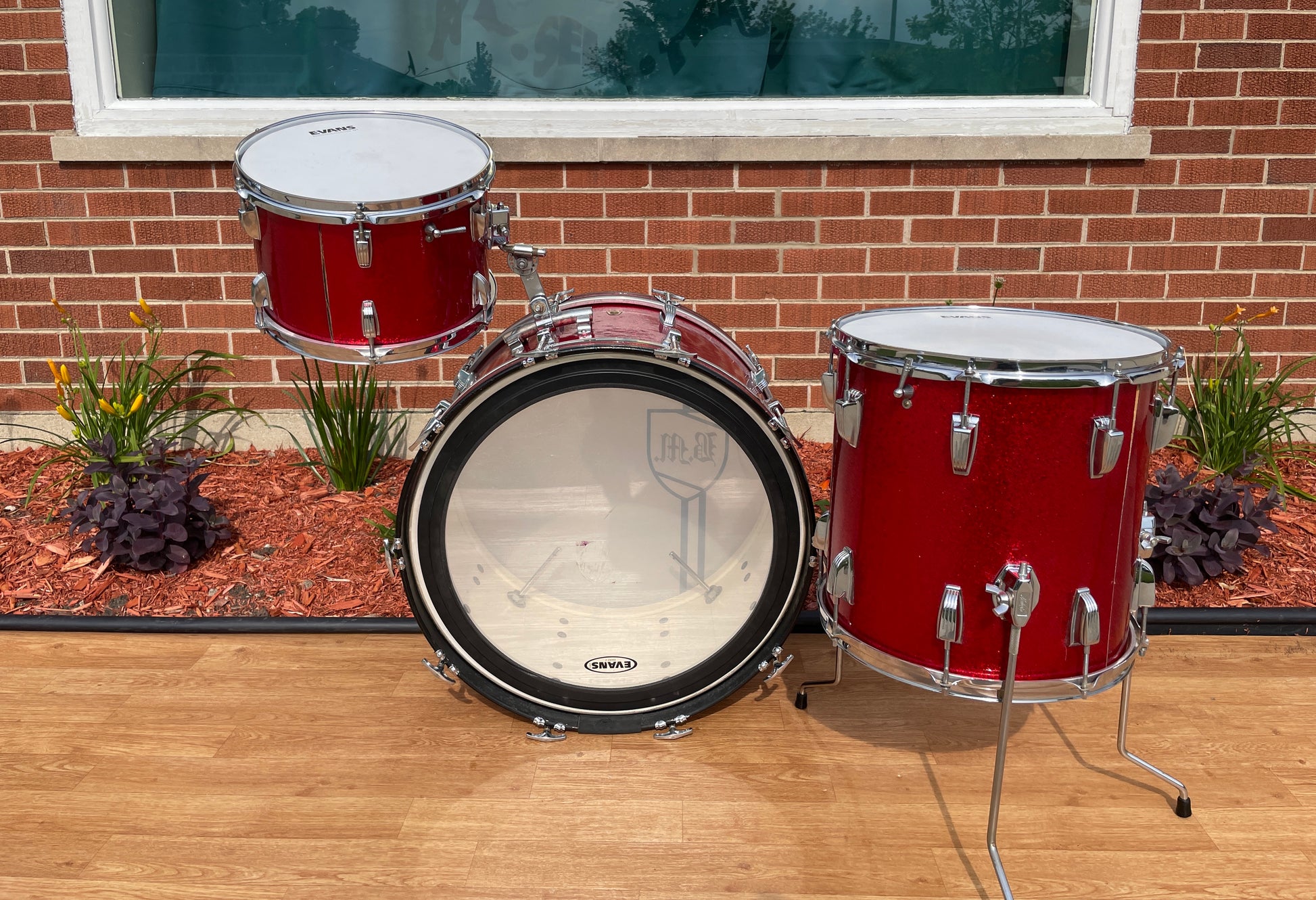 1960s Ludwig New Yorker Drum Set Red Sparkle, Back View