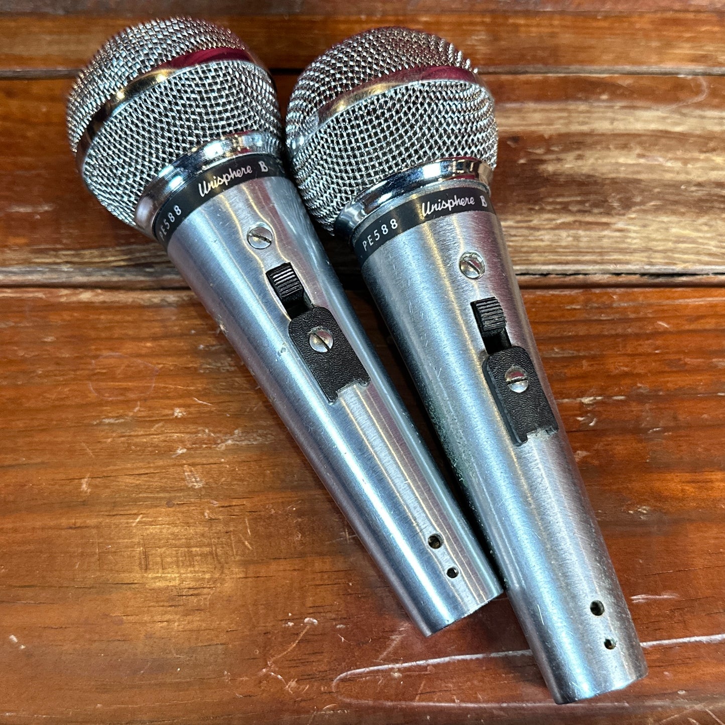 Vintage Pair of Shure PE588 Unisphere B Cardioid Dynamic Instrument Microphones