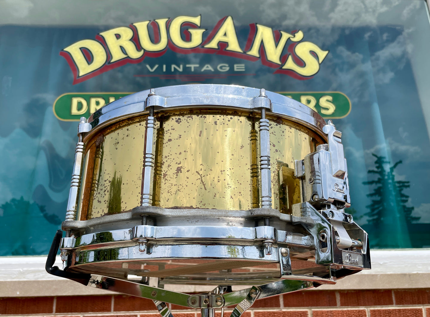 1980s Pearl 6.5x14 Brass Free Floating Snare Drum B-914D