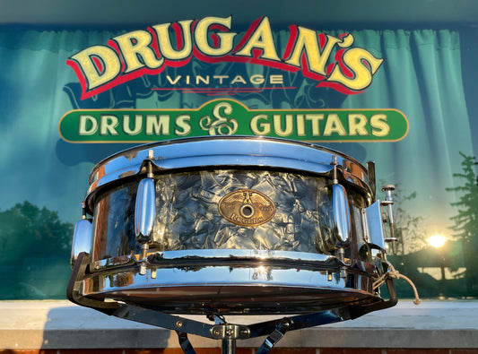 1950s Rogers Luxor No. 903 5x14 Snare Drum Black Diamond Pearl Cleveland Eagle Badge