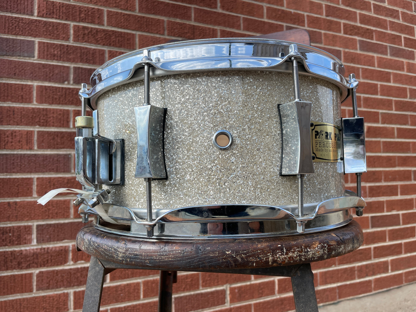 2002 Pork Pie 6x12 USA Custom Maple Snare Drum Silver Glass Glitter Sparkle