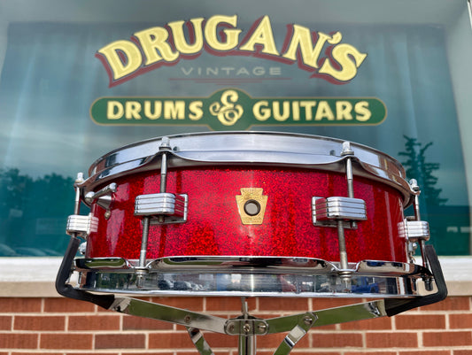 1965 Ludwig Downbeat 4x14 Snare Drum Red Sparkle
