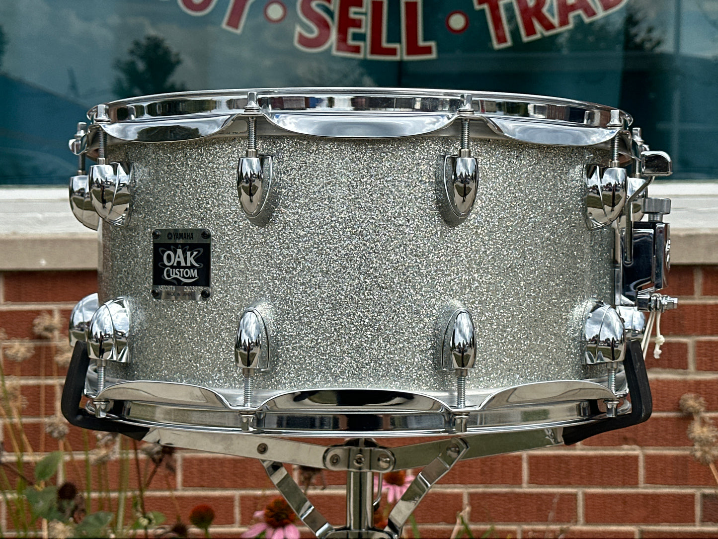 2007 Yamaha Oak Custom 7x14 Snare Drum Silver Sparkle MIJ NSD087A
