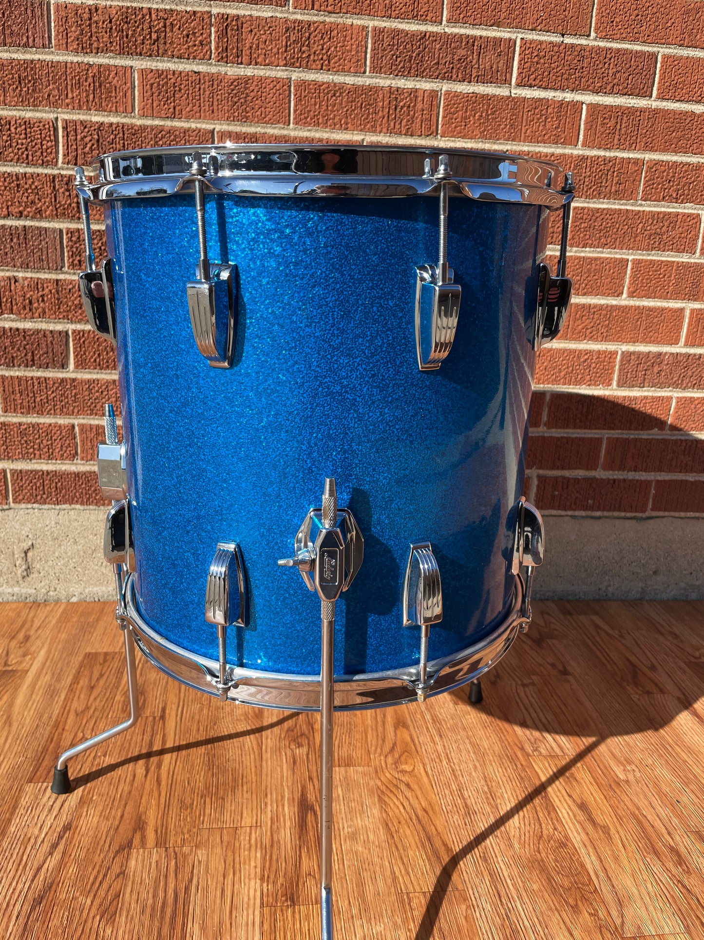 1965 Ludwig 14x14 Super Classic Down Beat Floor Tom Drum Blue Sparkle