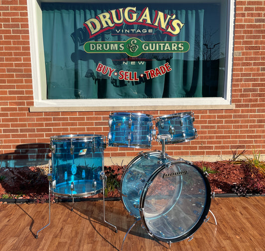 1970s Ludwig Blue Vistalite Big Beat Outfit Drum Set 22/12/13/16