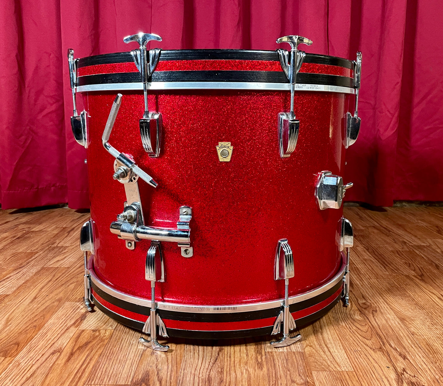1960s Ludwig 14x20 Downbeat Bass Drum Red Sparkle