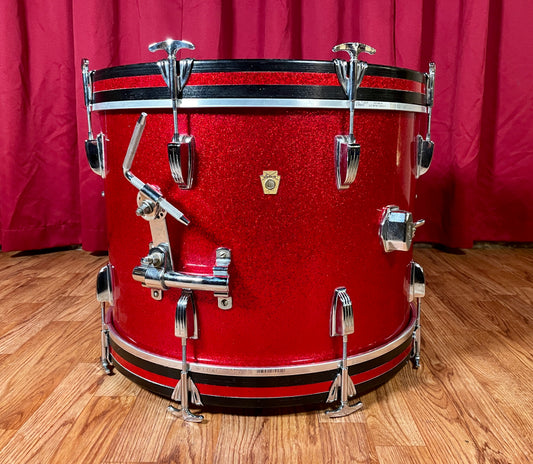 1960s Ludwig 14x20 Downbeat Bass Drum Red Sparkle