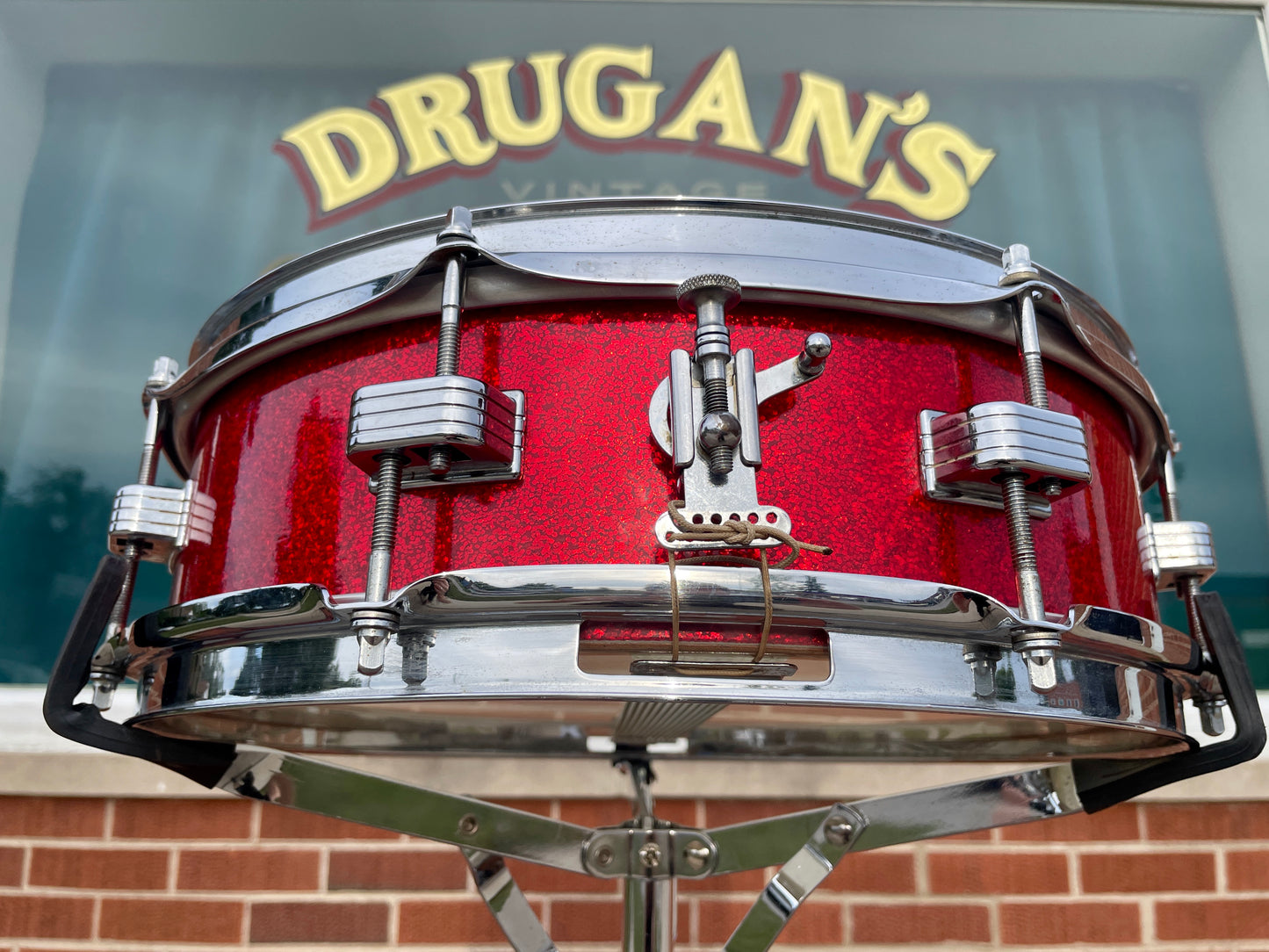1965 Ludwig Downbeat 4x14 Snare Drum Red Sparkle