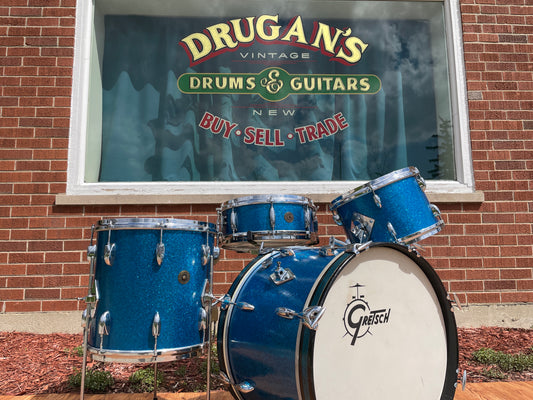 1960s Gretsch Progressive Jazz Drum Set Blue Sparkle 20/12/14/5.5x14