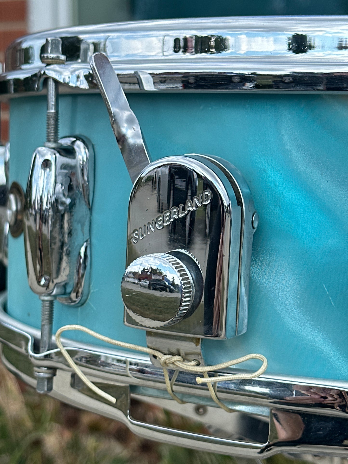 1960s Slingerland 5.5x14 Artist Model 3-Ply Snare Drum Aqua Green Satin Flame 8 Lug