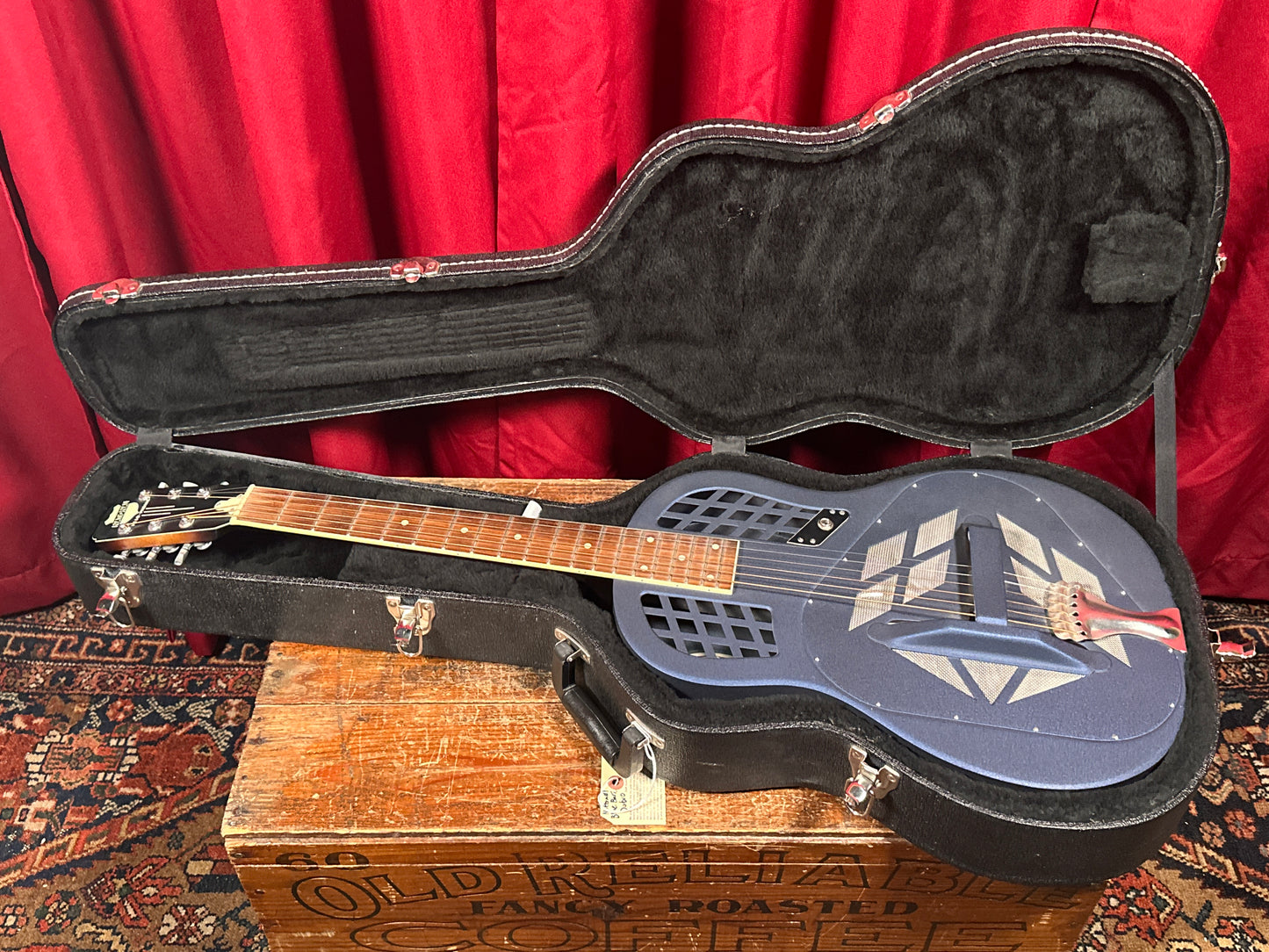 National Reso-Phonic Polychrome Tricone Baritone Resonator Guitar Blue w/ OHSC