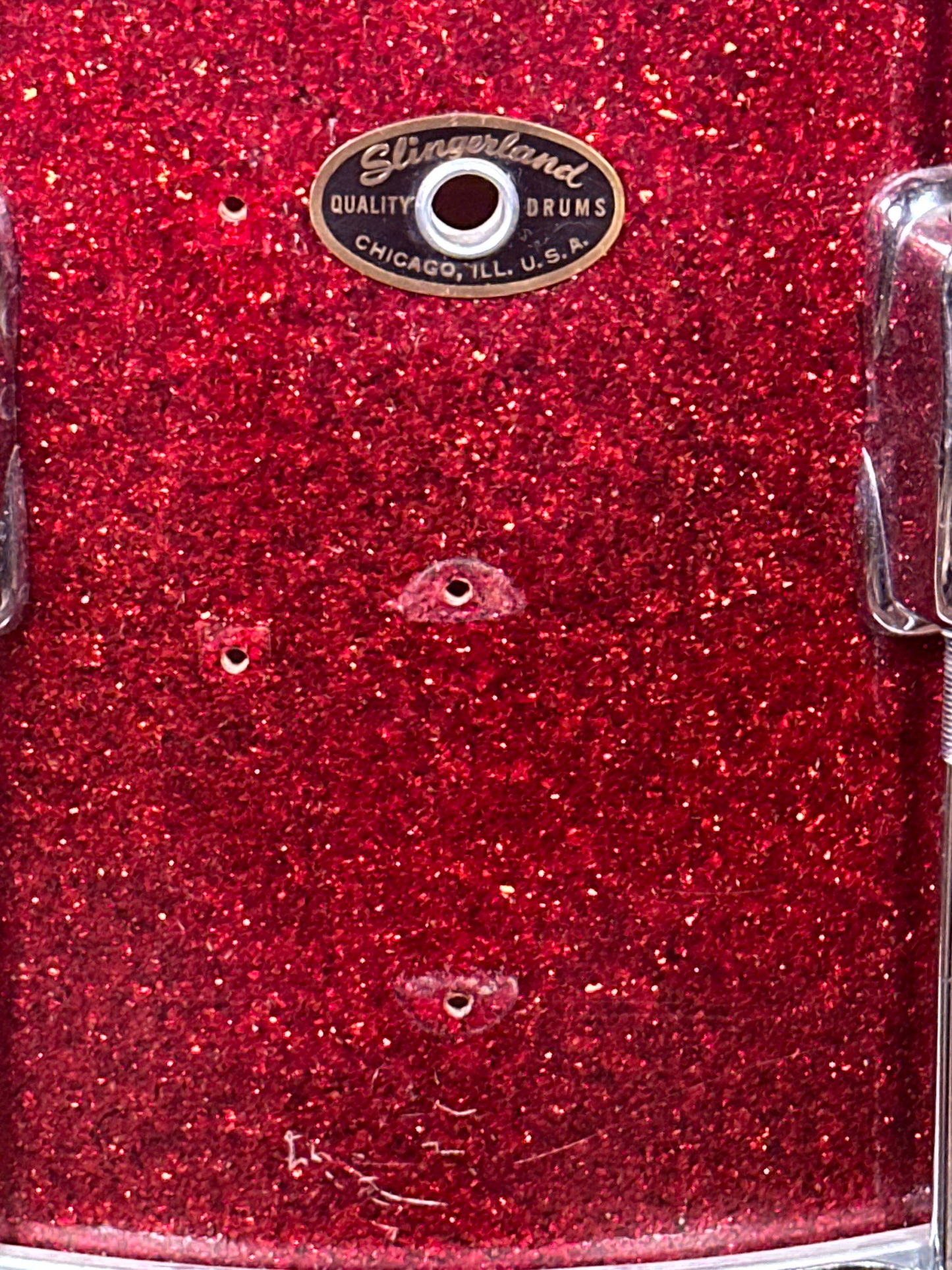 1950s Slingerland Parade King 12x15 Marching Snare / Tom Conversion Drum Red Sparkle