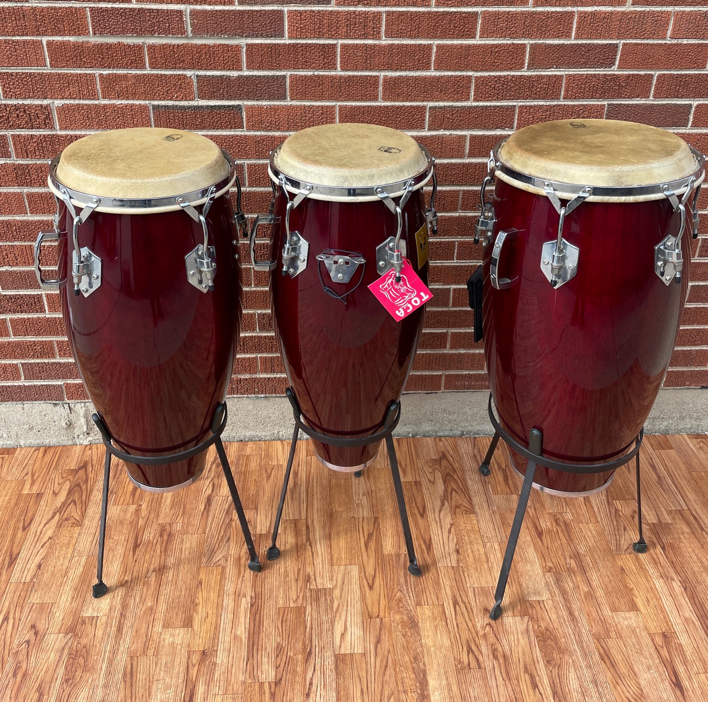 Toca Wood Conga Set of 3 w/ Stands - Requinto, Quinto, & Tumba