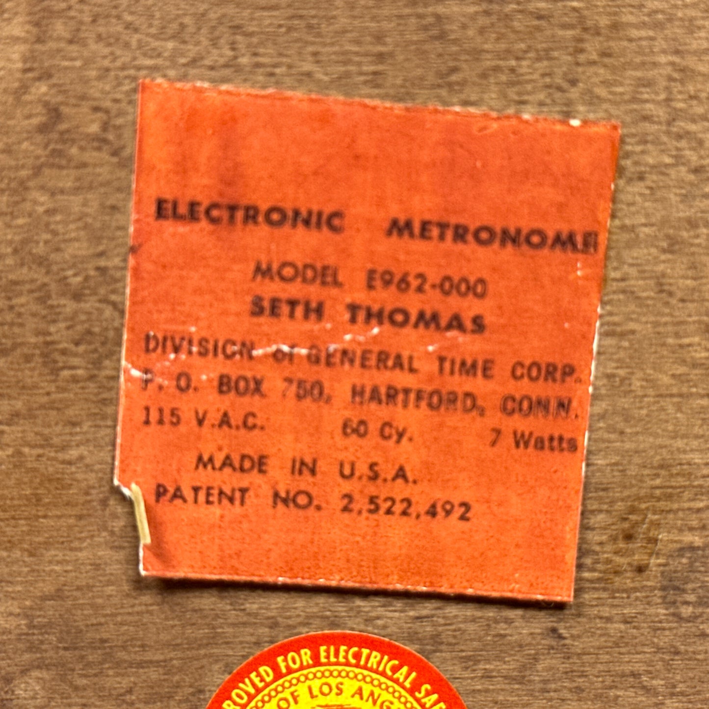 Vintage 1960s Seth Thomas Model E962-000 Electronic Metronome