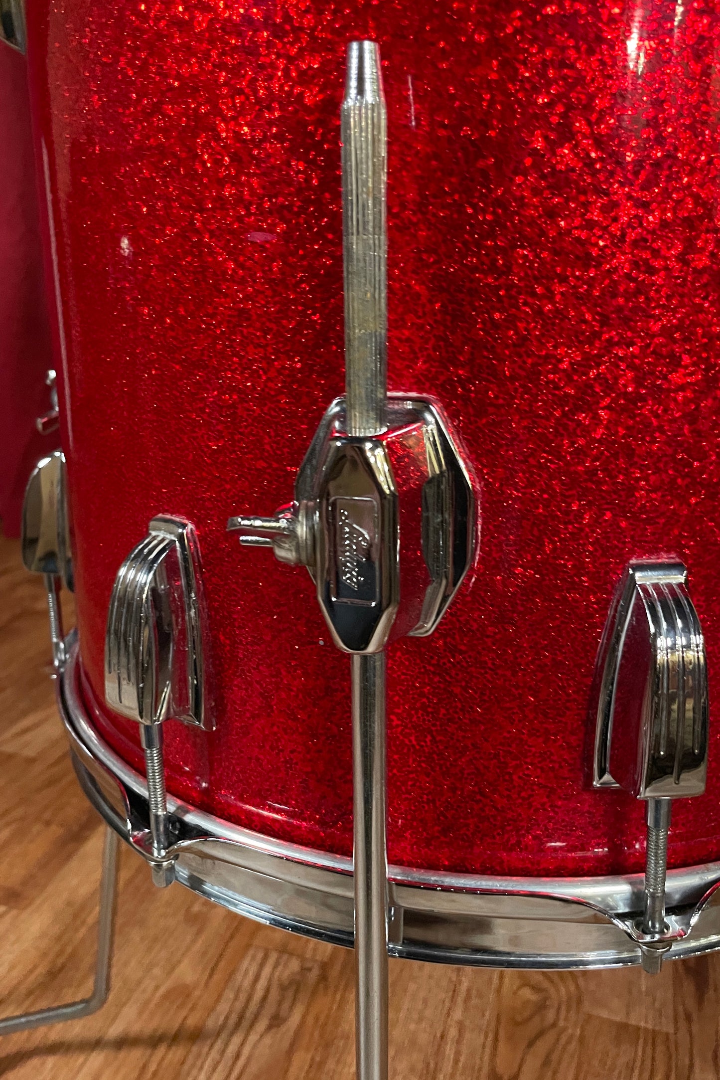 1960s Ludwig 14x14 Downbeat Floor Tom Drum Red Sparkle