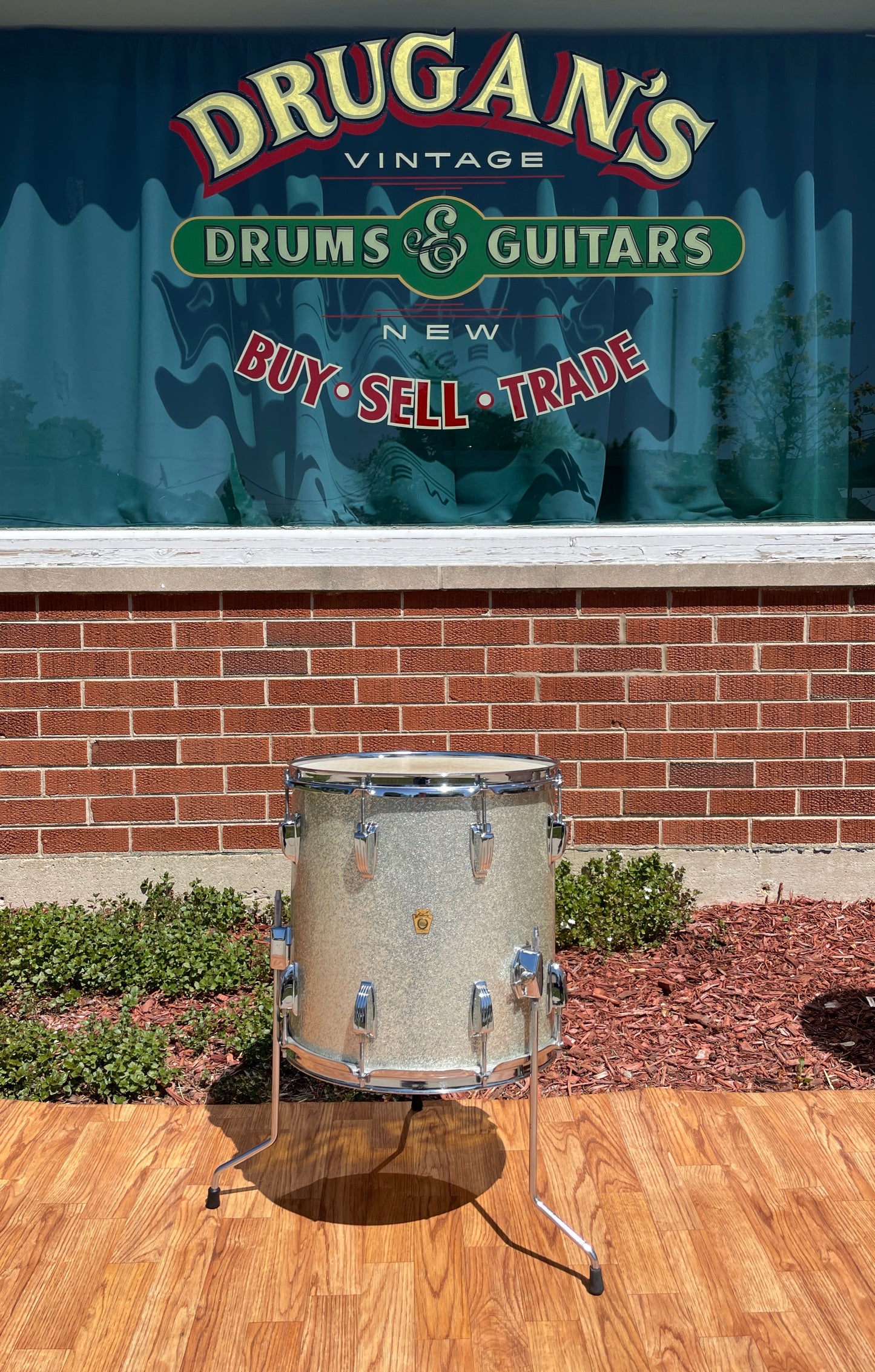 Early 1960s Ludwig 14x14 Floor Tom Drum Silver Sparkle for Down Beat