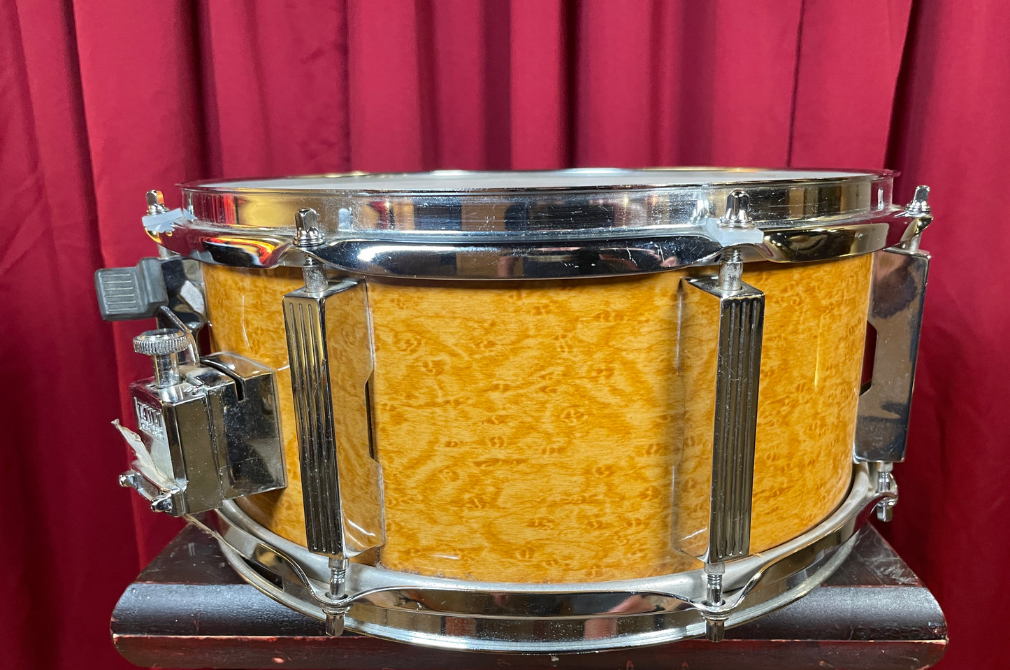 1990s Tama Artwood 6x13 Snare Drum Amber Gravure Wrap 7-Ply Birch Shell