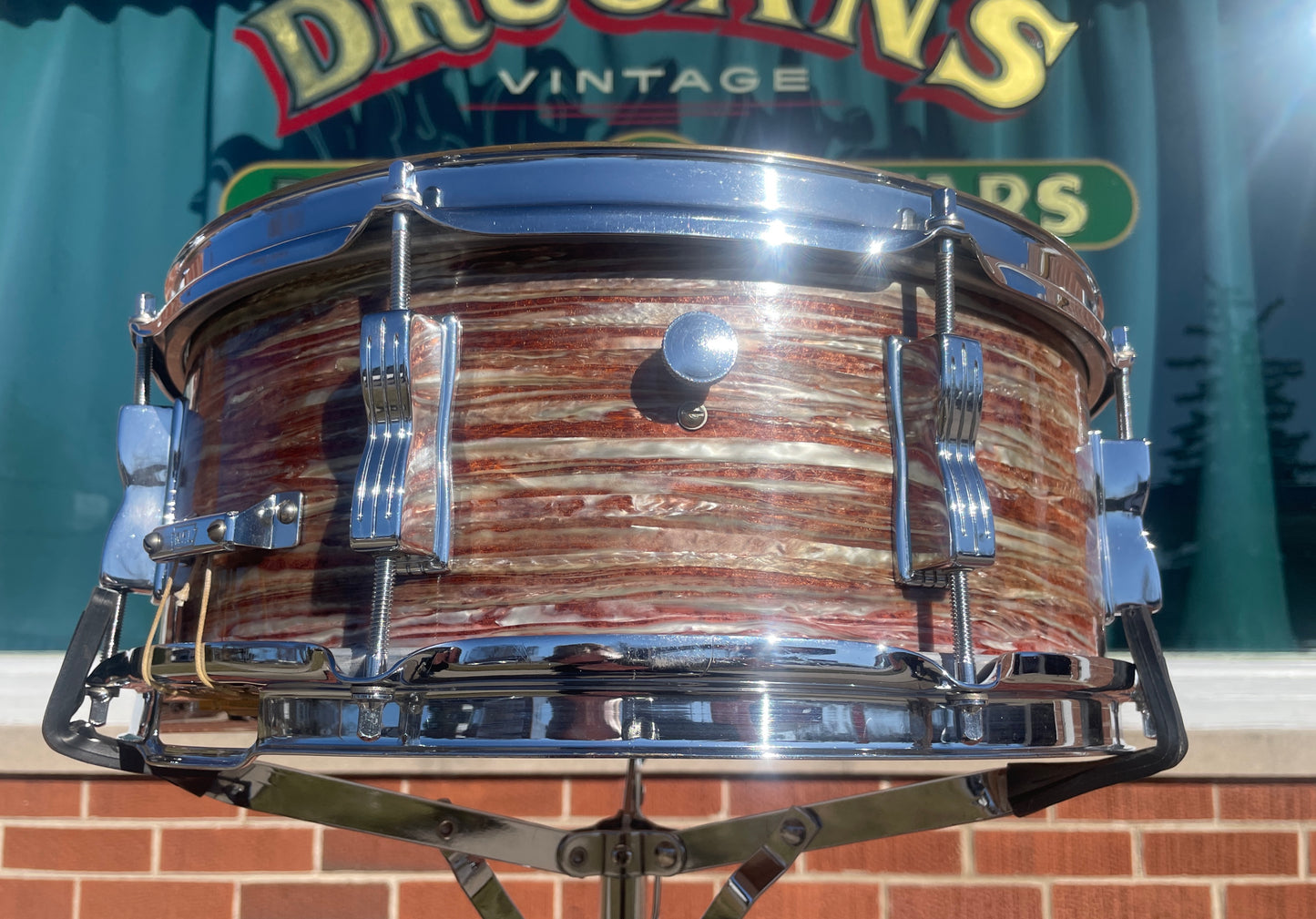 1960 Ludwig No. 908P Jazz Festival 5x14 Snare Drum Oyster Pink Pearl Trans Badge COB