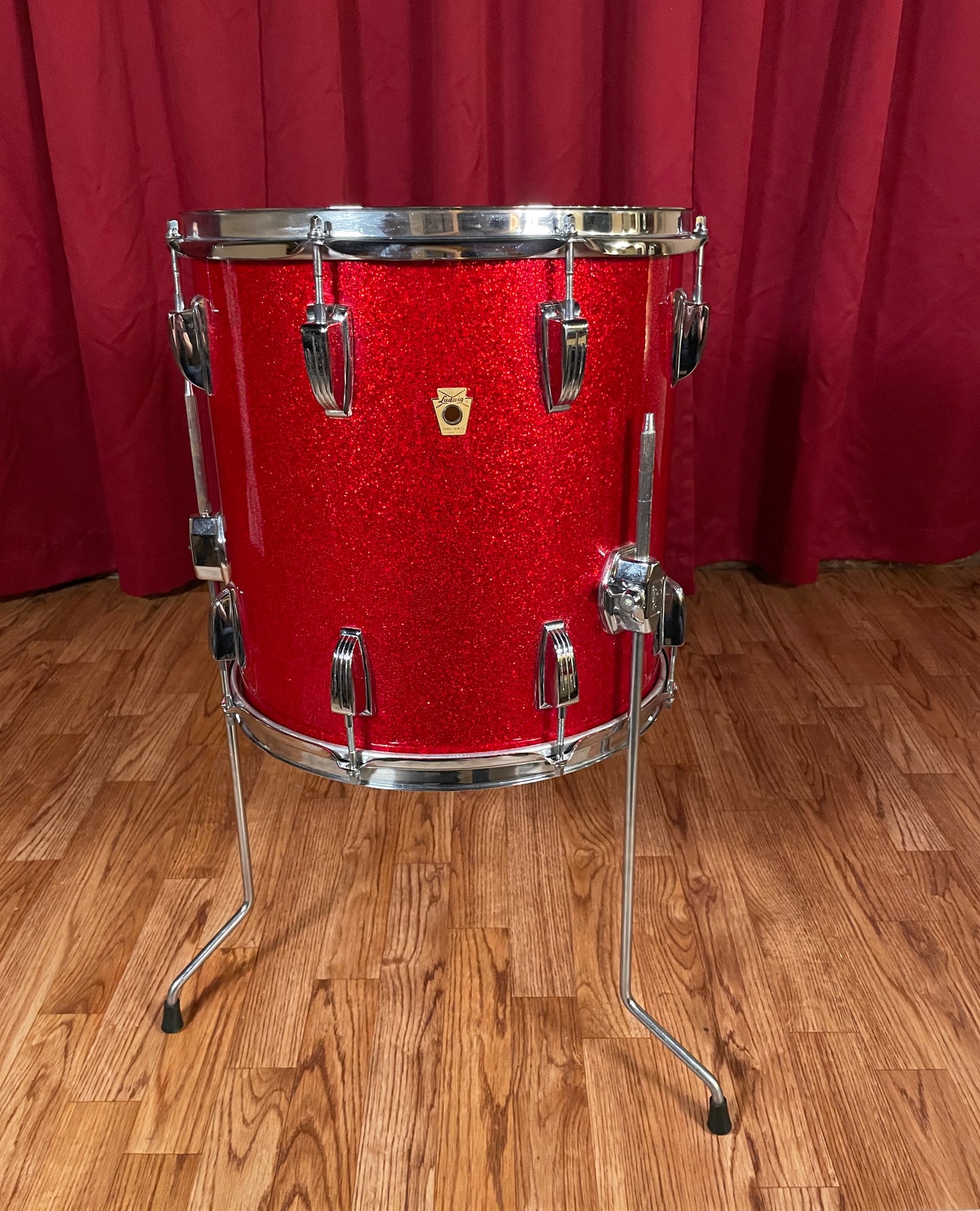 1960s Ludwig 14x14 Downbeat Floor Tom Drum Red Sparkle