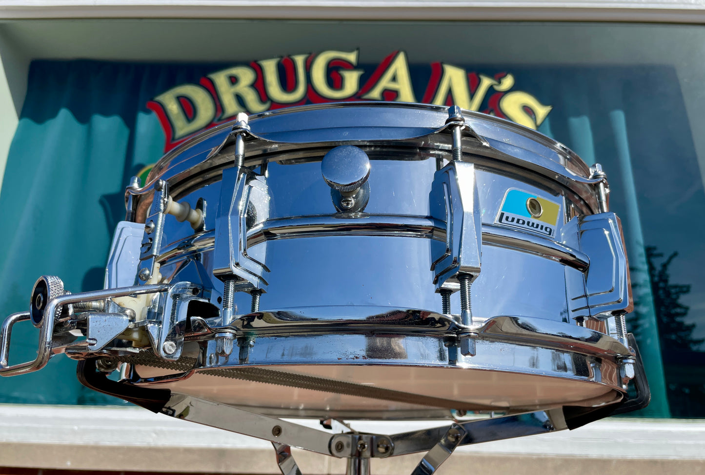 1970s Ludwig No. 410 Super Sensitive 5x14 Snare Drum Cut Badge Supraphonic