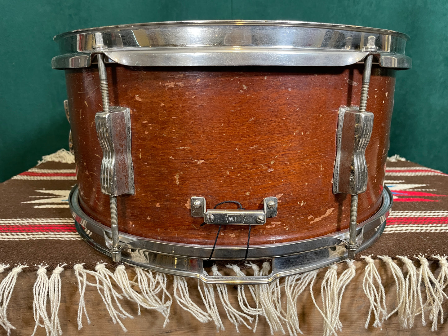 1950s WFL Ludwig 6.5x14 Auditorium Snare Drum Mahogany NOB Hoops