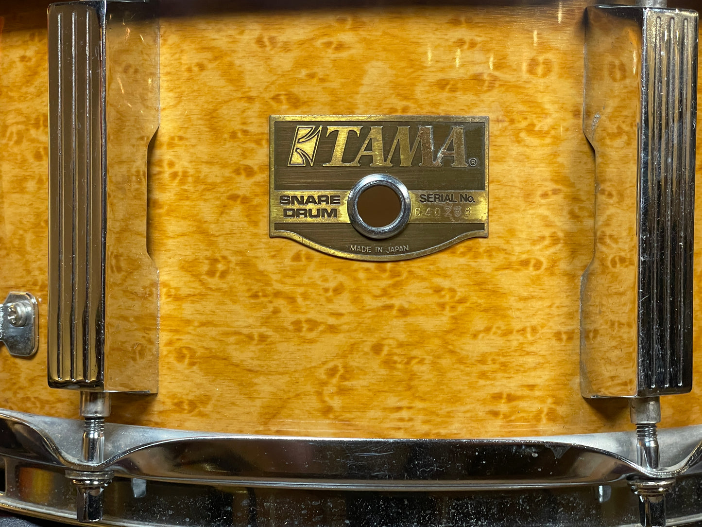 1990s Tama Artwood 6x13 Snare Drum Amber Gravure Wrap 7-Ply Birch Shell