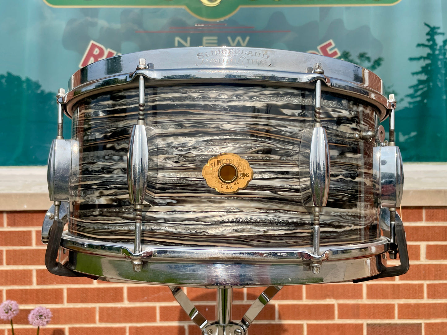 1937-1943 Slingerland 6.5x14 Gene Krupa Model Radio King Solid Shell Snare Drum Oyster Black Pearl