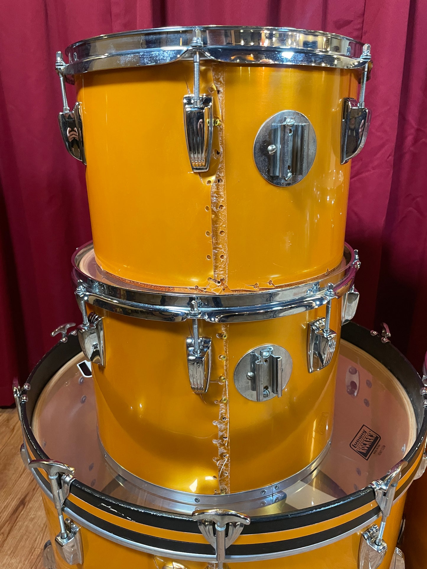 1979 Ludwig Concert Tom Drum Set Gold Silk 24/13/14/15/18