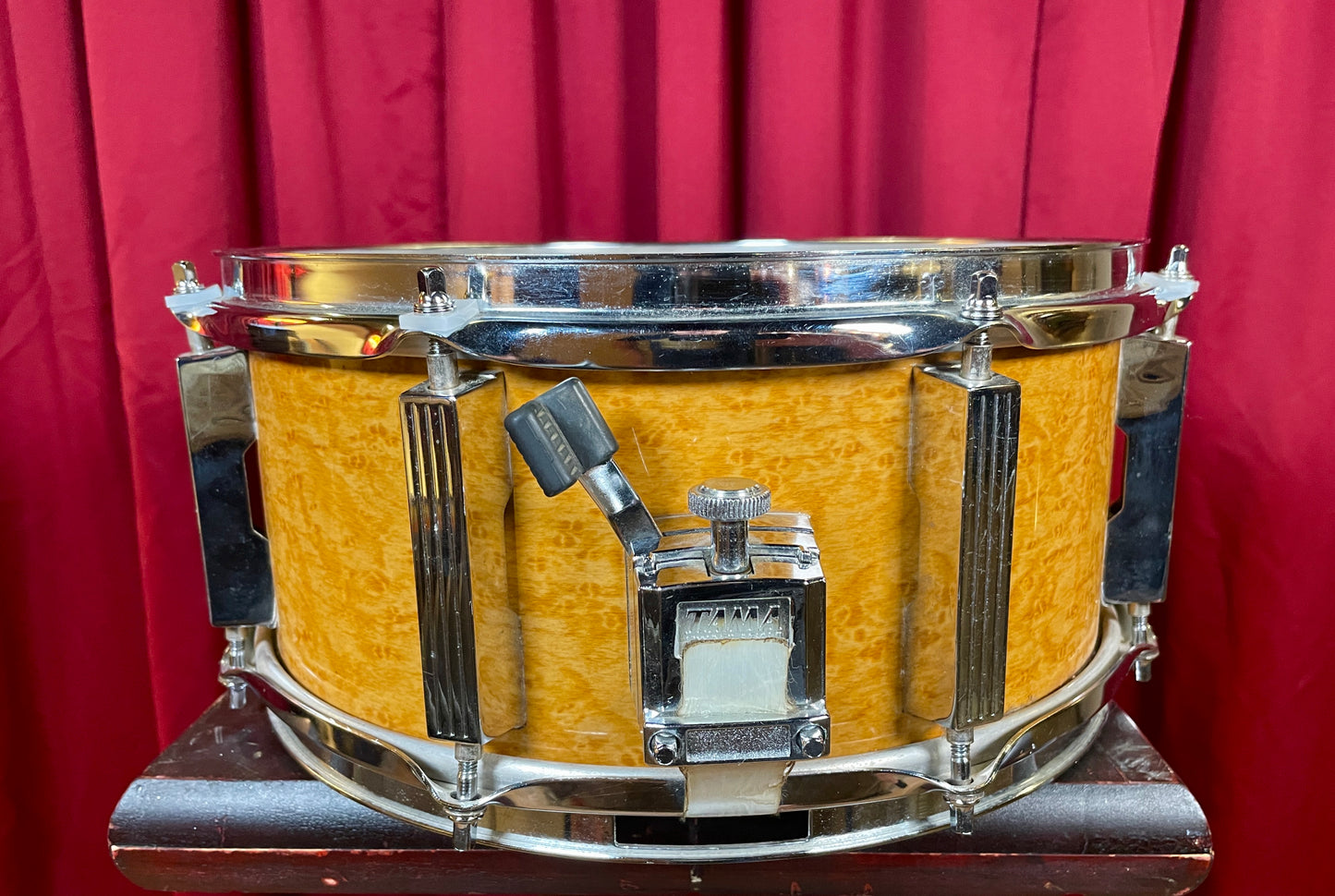 1990s Tama Artwood 6x13 Snare Drum Amber Gravure Wrap 7-Ply Birch Shell