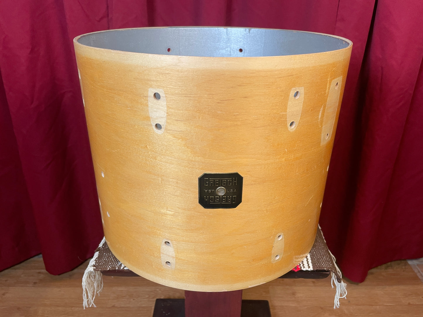 Vintage Gretsch 12x15 Floor Tom Drum Shell Natural Stop Sign Badge Era