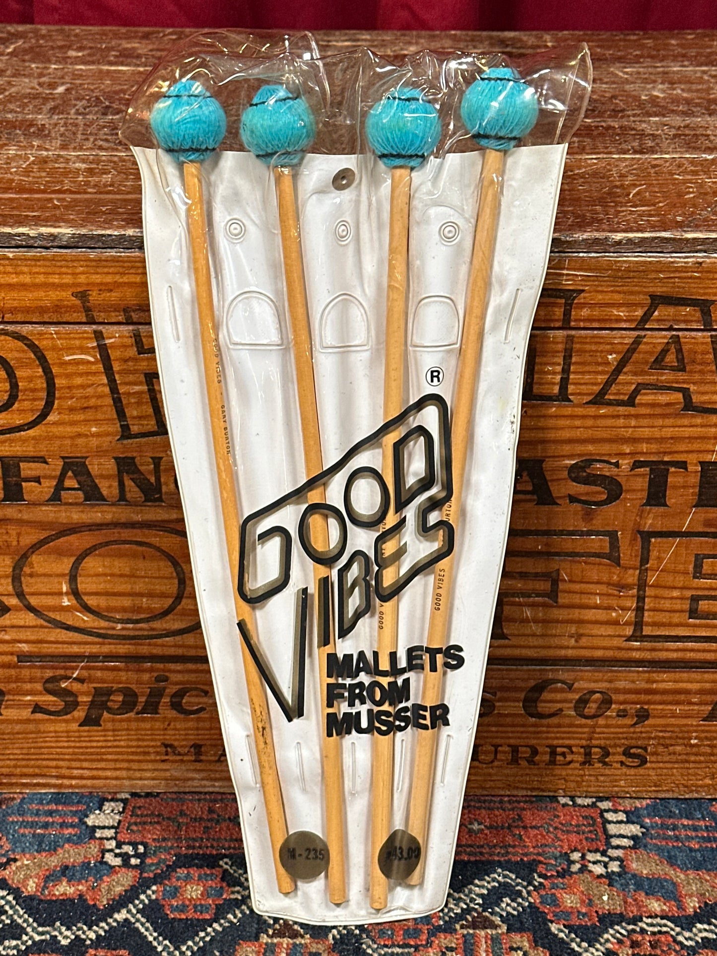 1970s Musser Good Vibes M-235 Medium Hard Royal Blue Yarn Gary Burton Mallets Ludwig