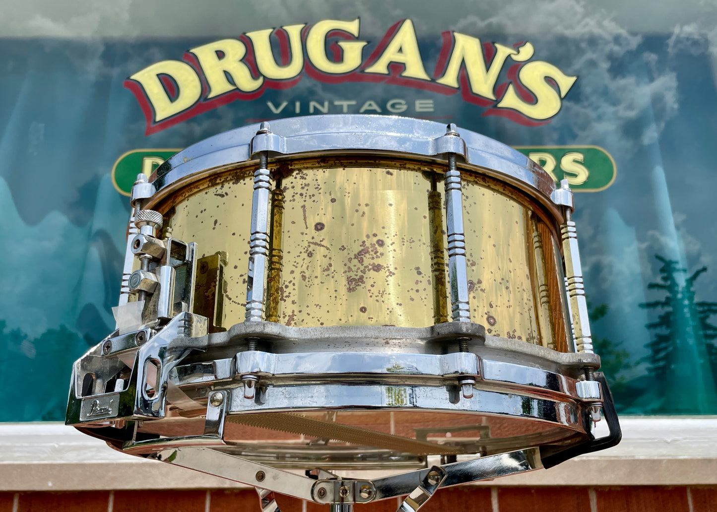 1980s Pearl 6.5x14 Brass Free Floating Snare Drum B-914D