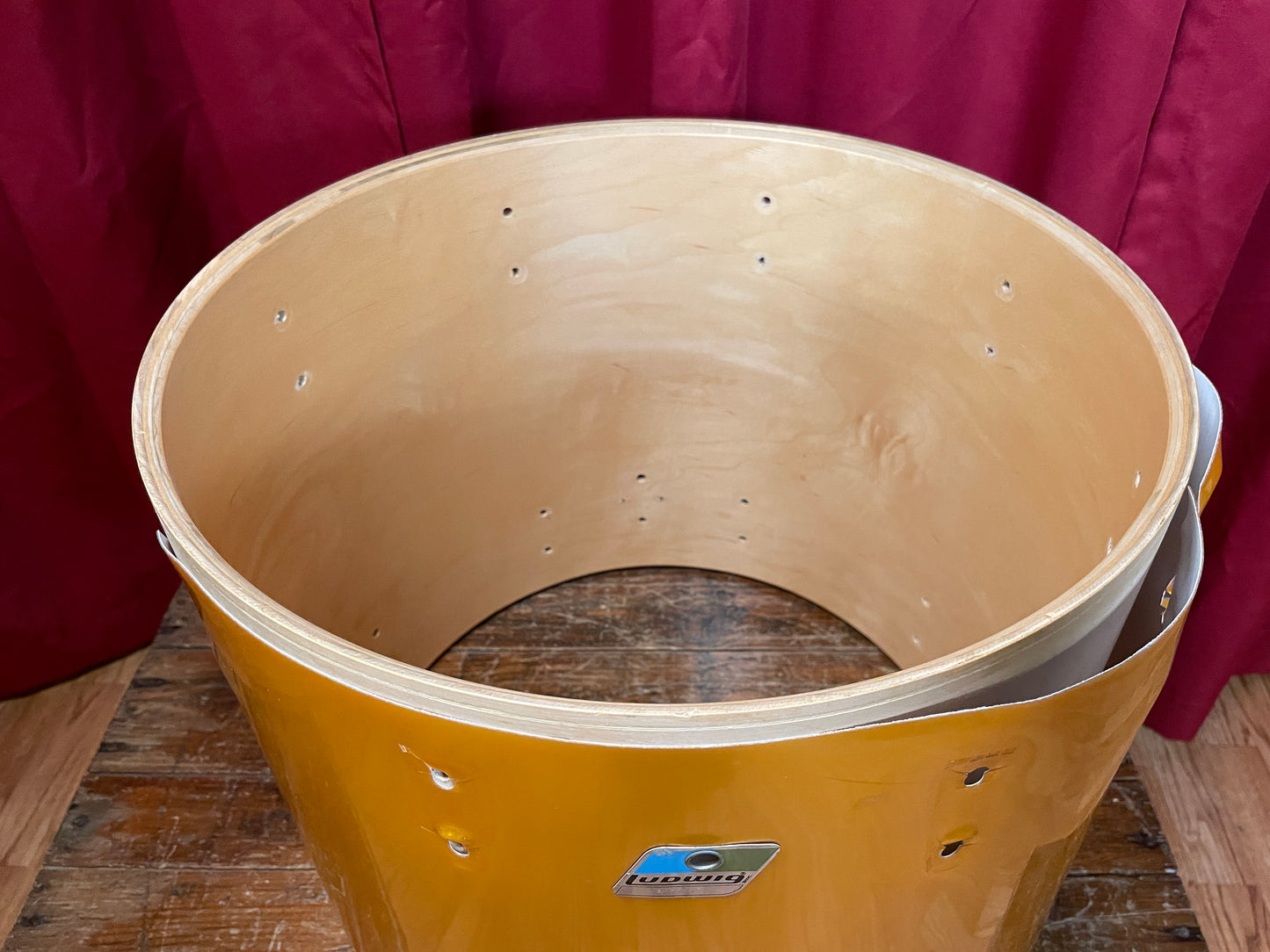 1980s Ludwig 16x18 Floor Tom Drum Shell Gold Silk 6-Ply