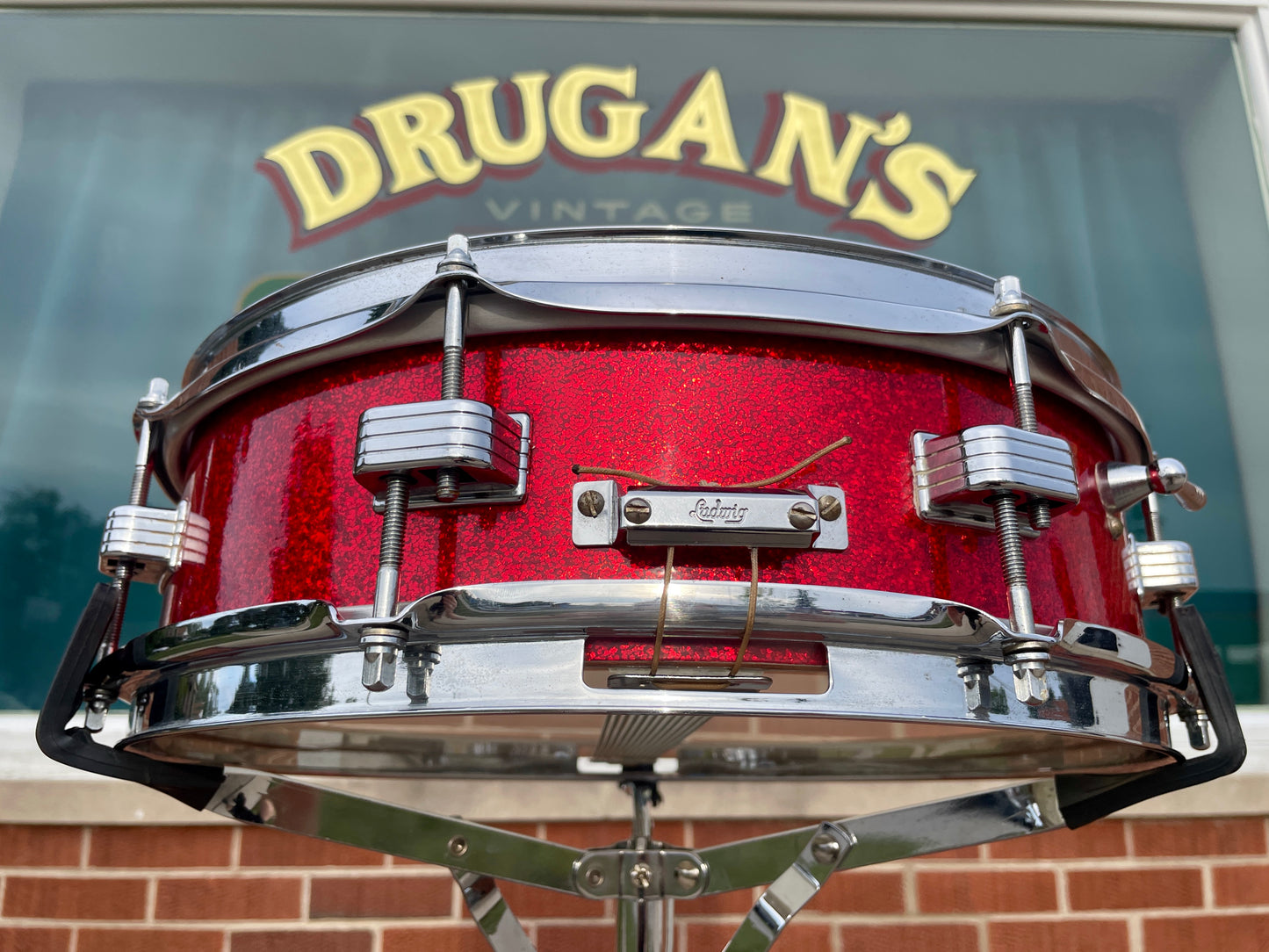 1965 Ludwig Downbeat 4x14 Snare Drum Red Sparkle