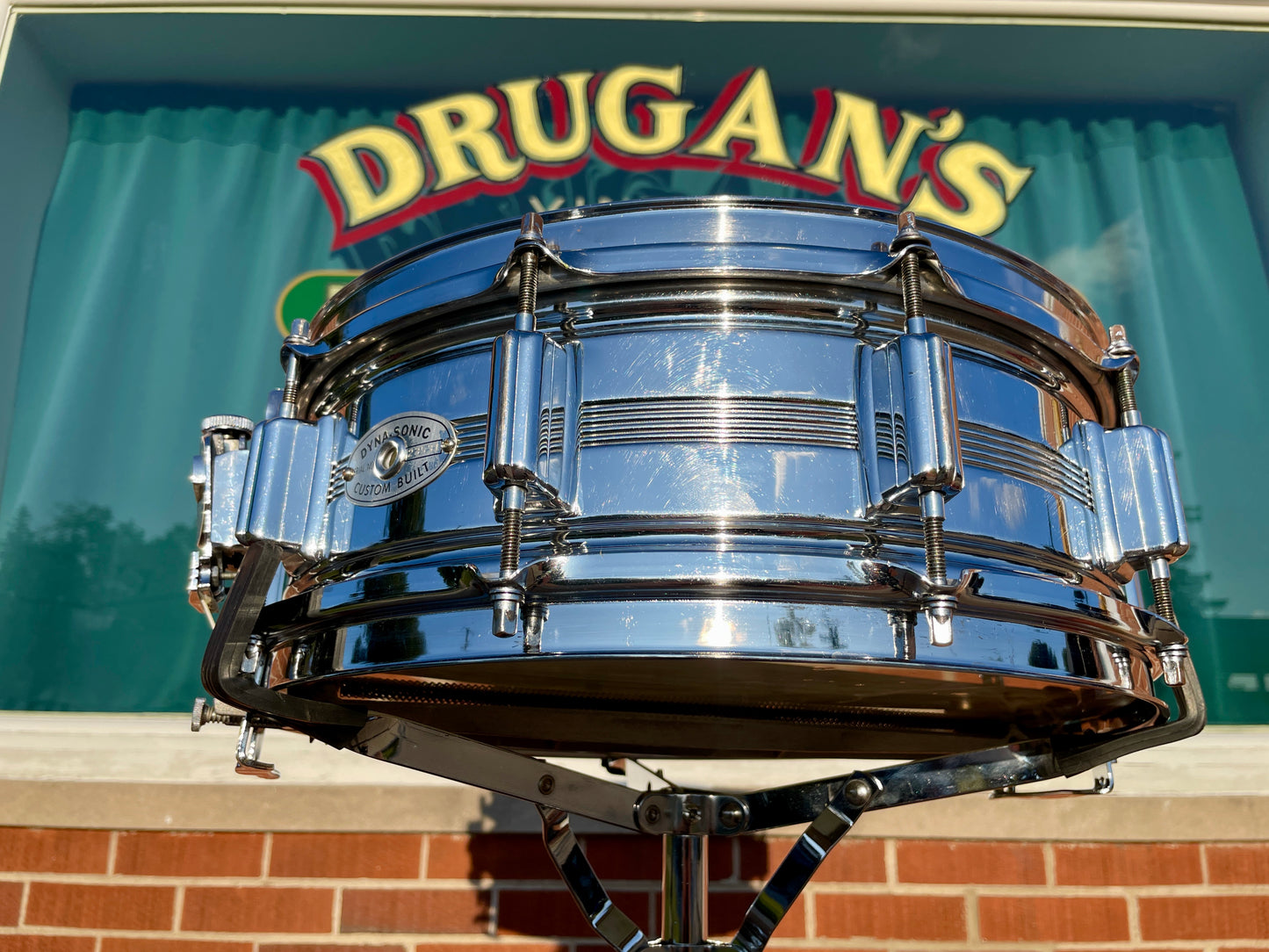 1960s Rogers 5x14 Dynasonic 5-Line Snare Drum Chrome Over Brass Dyna-Sonic COB