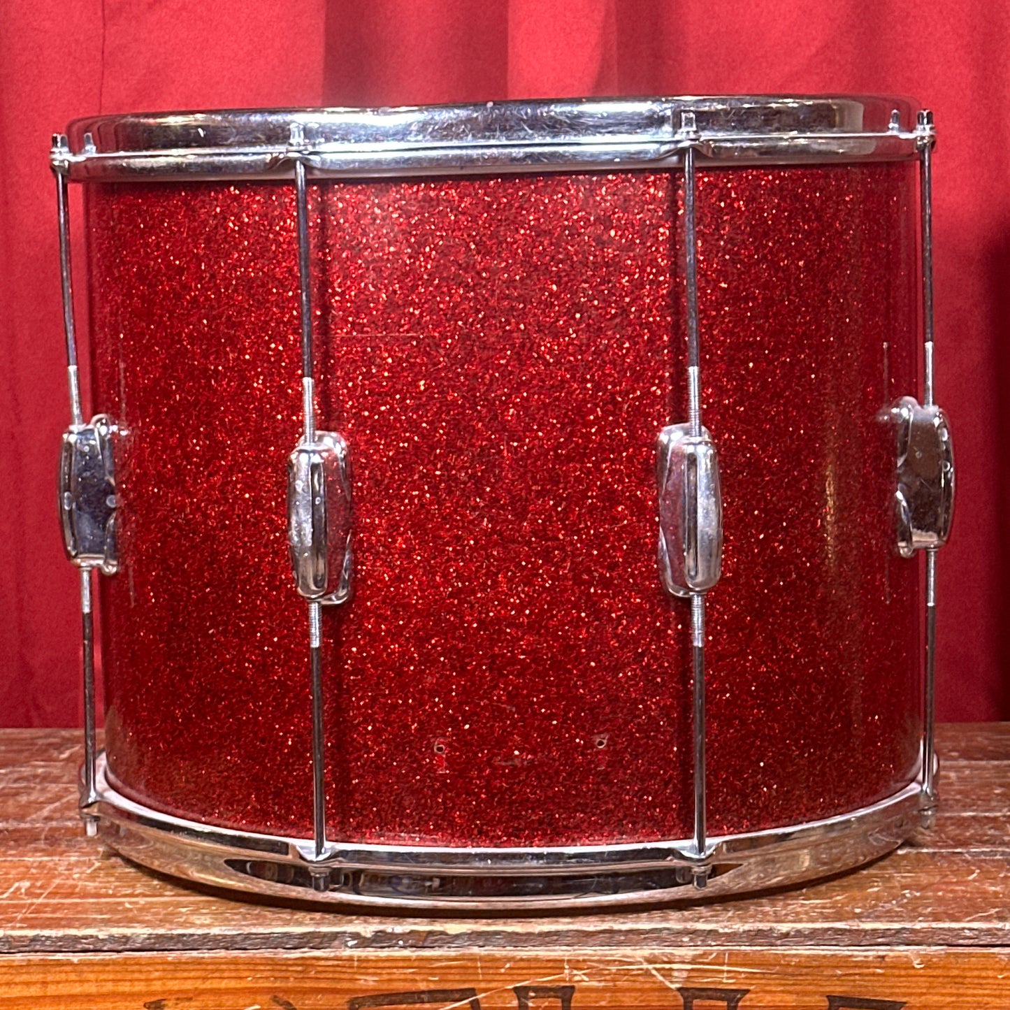 1950s Slingerland Parade King 12x15 Marching Snare / Tom Conversion Drum Red Sparkle