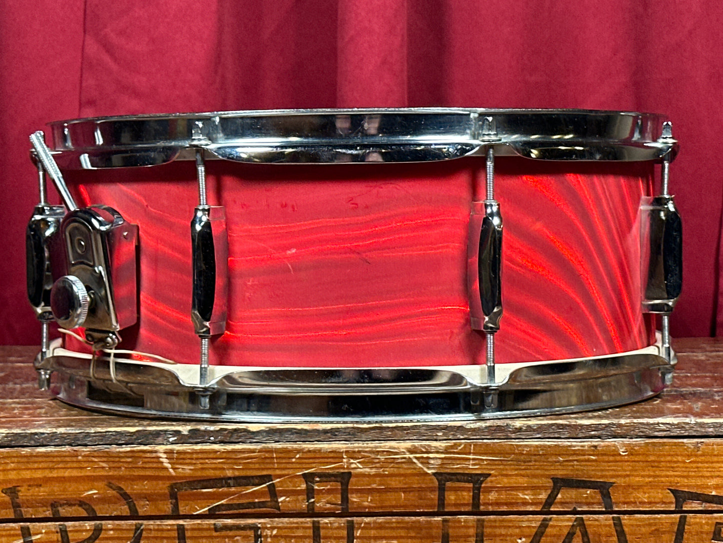 1960s Mica-Sonic Deluxe 5.5x14 Snare Drum Red Satin Flame MIJ Japan